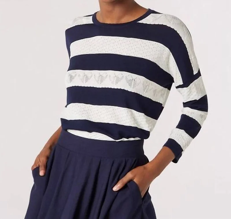 Price Smash Jacquard White Stripe Box Sweater In Navy