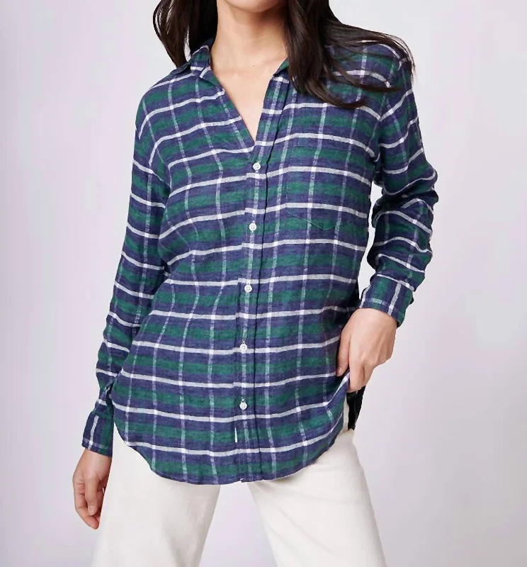 One-DAY Sale Joedy Boyfriend Button-Up Shirt In Green, Navy, White Plaid
