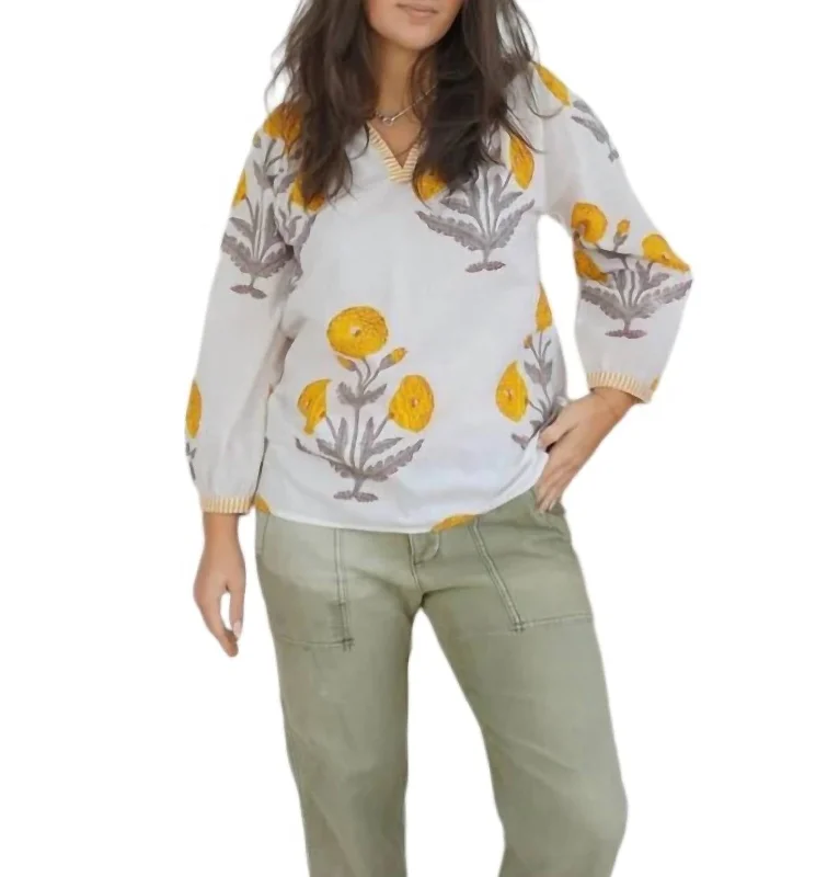Major Savings Joy Top In Yellow Floral