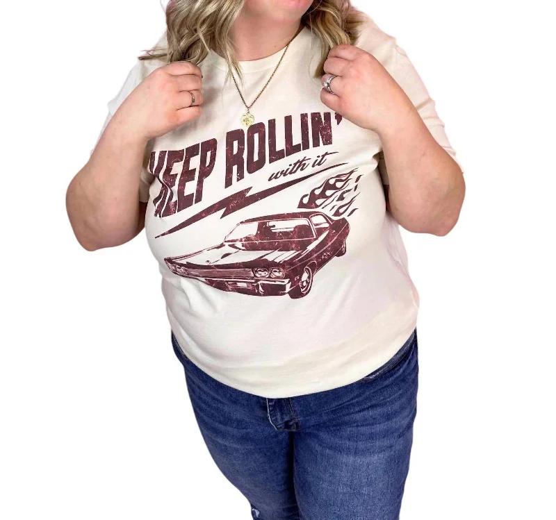 Super Bargain Keep Rollin' With It Graphic Tee In Cream