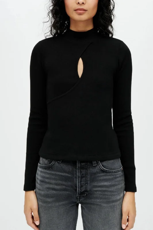 Inventory Reduction Keyhole Mock Neck Top In Black