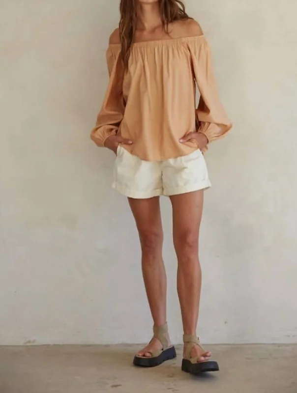 Markdown Madness L7004 | Off The Shoulder Long Sleeve Top In Peach