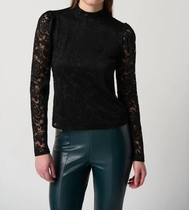 Don’t Miss Out Lace Sleeve Top In Black