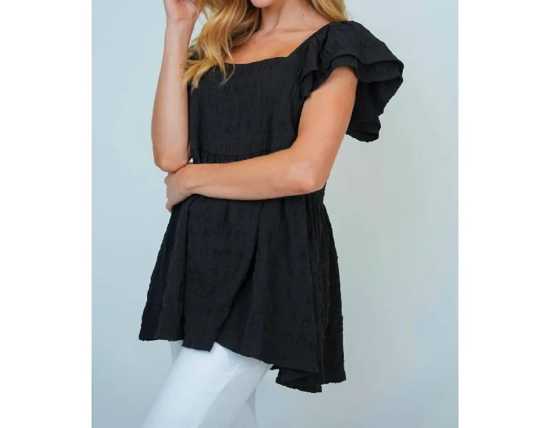 Stock Up and Save Lara Ruffle Sleeved Peplum Top In Black