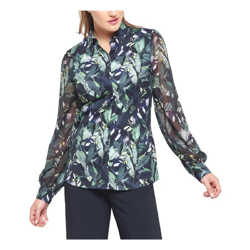 Major Savings Leaf Print Blouse In Green/multi