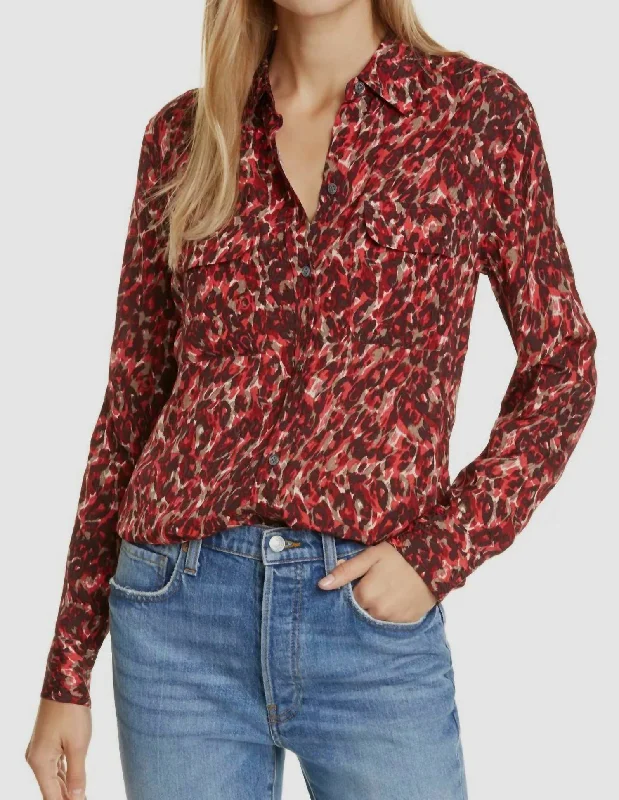 Doorbuster Deal Long Sleeve Button Down Blouse In Merlot