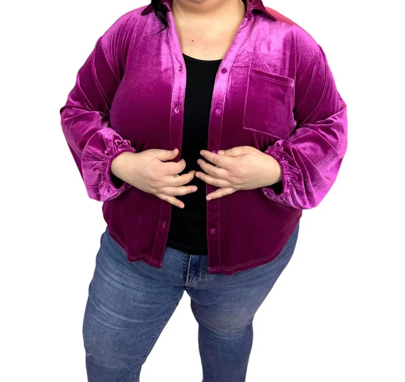 Anniversary Sale Long Sleeve Buttoned Velvet Top In Rosa