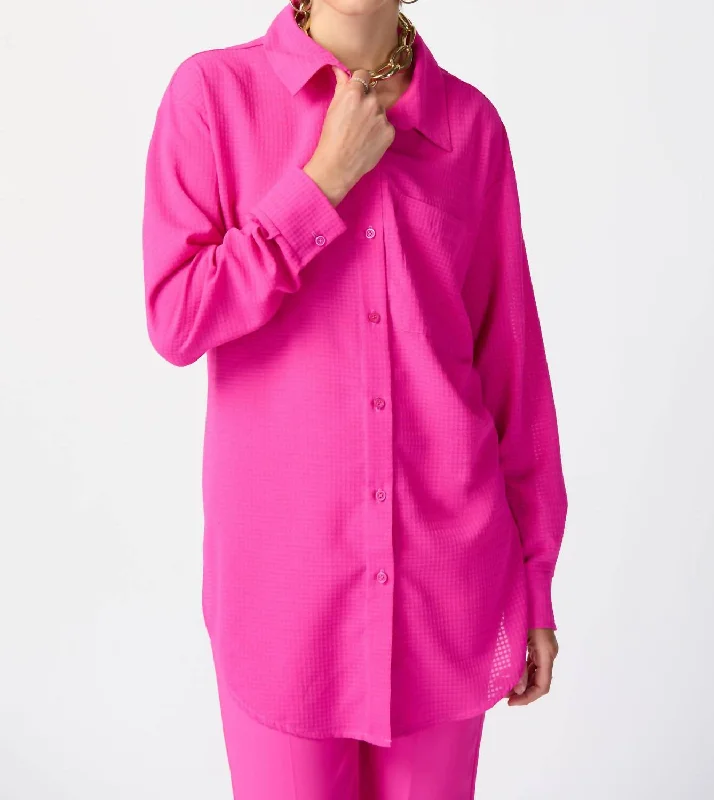 Price Cut Long Textured Woven High-Low Blouse In Ultra Pink