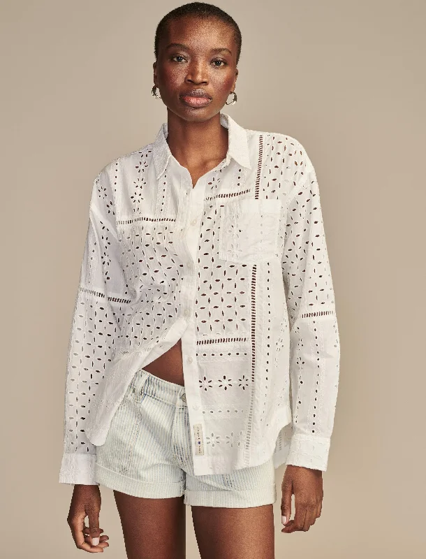 Special Offer Lucky Brand Women's Eyelet Prep Shirt