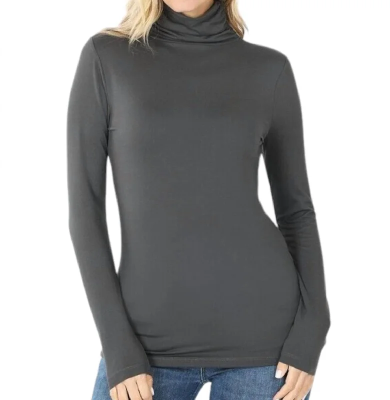 Special Savings Luxe Rayon Turtleneck Top In Ash Grey