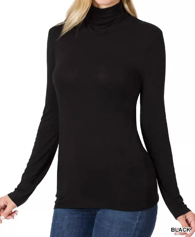 One-DAY Sale Luxe Rayon Turtleneck Top In Black