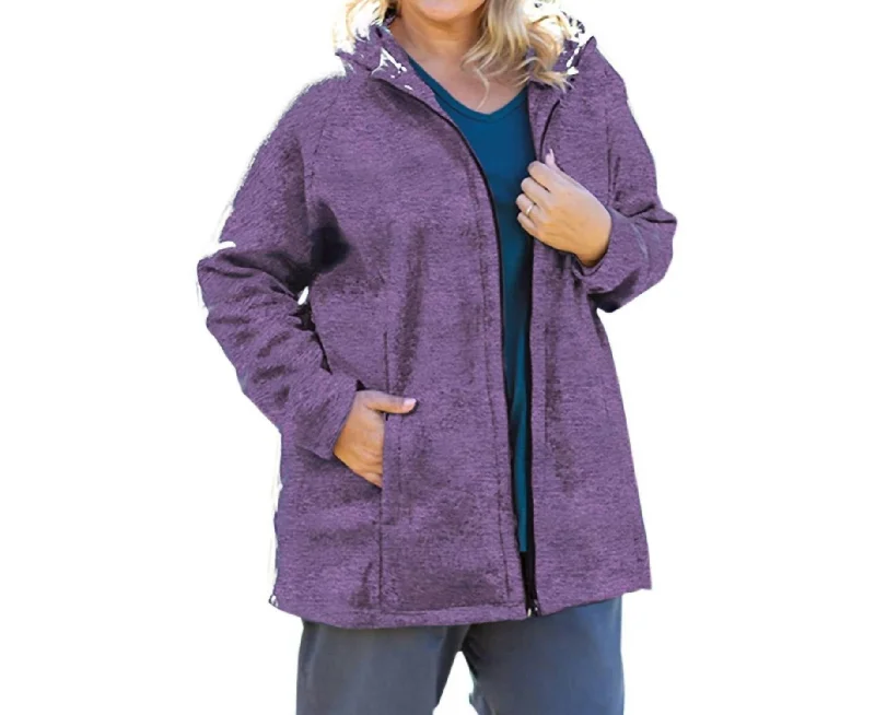 Blowout Sale Lyddie Hooded Zip Up Fleece Jacket - Plus Size In Royal Purple