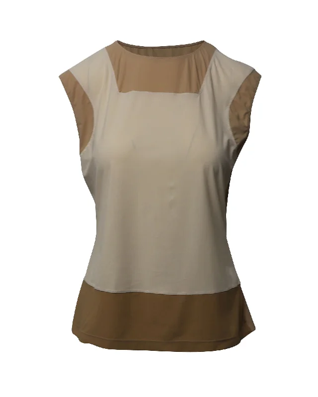 Seasonal Sale Maison Martin Margiela Color Block Sleeveless Top in Brown and Beige Polyamide
