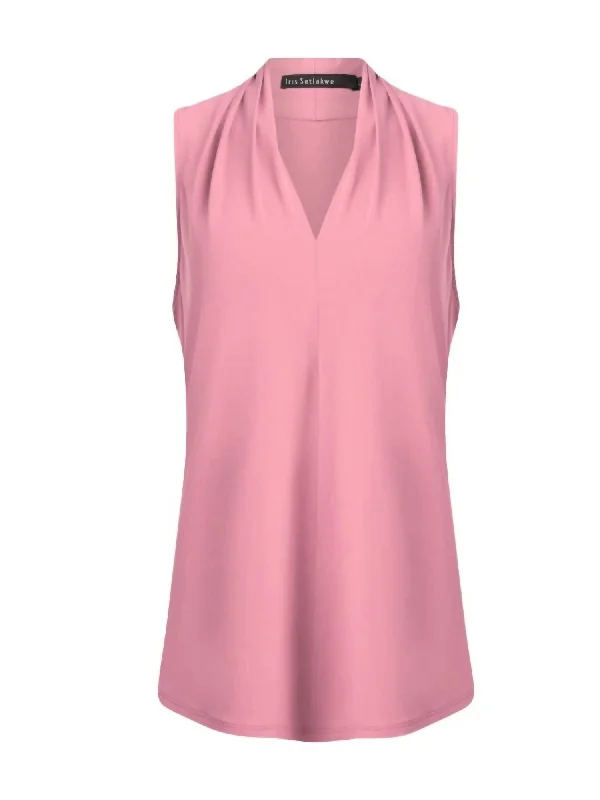 Limited Availability Matte Jersey Sleeveless Pleated V Neck Top In Rose Blush