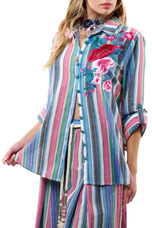 Steals and Deals Miss June Top In Blue/white Stripes