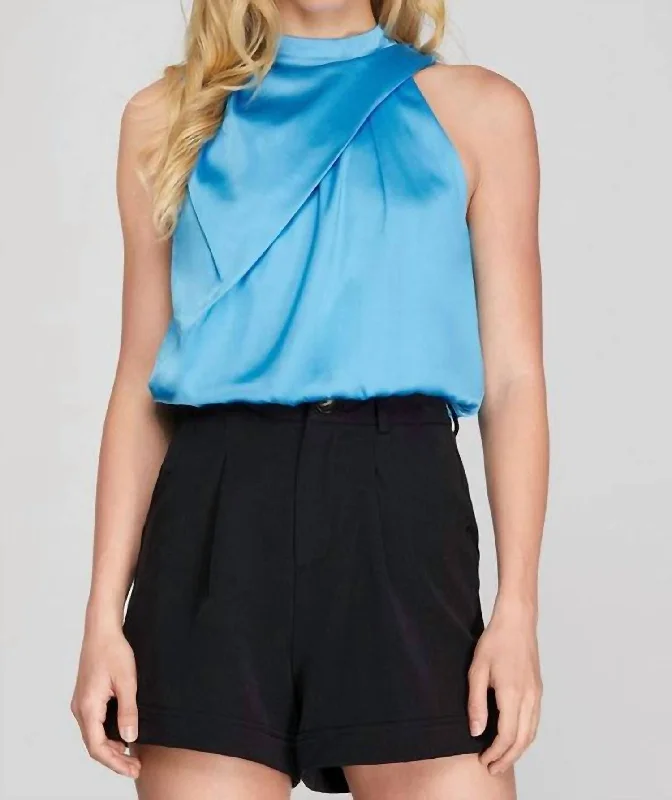 Hot Deal Mock Neck Top In Ice Blue