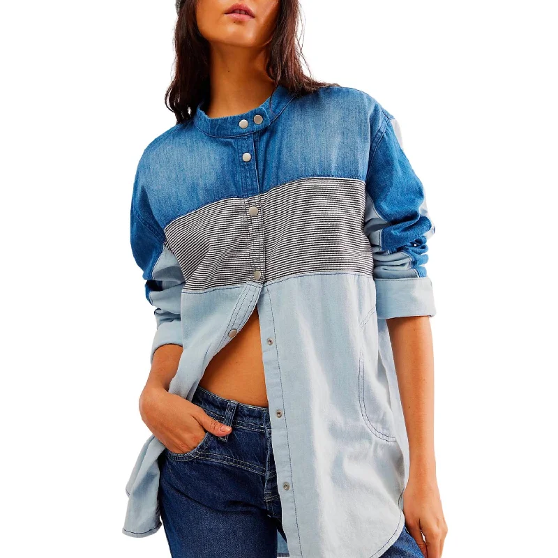 Limited Availability Moto Colorblock Shirt In Light Blue Combo