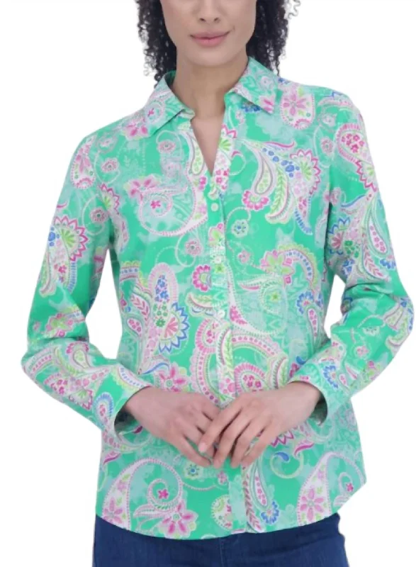 Big Savings Multi Paisley Mary Shirt In Green