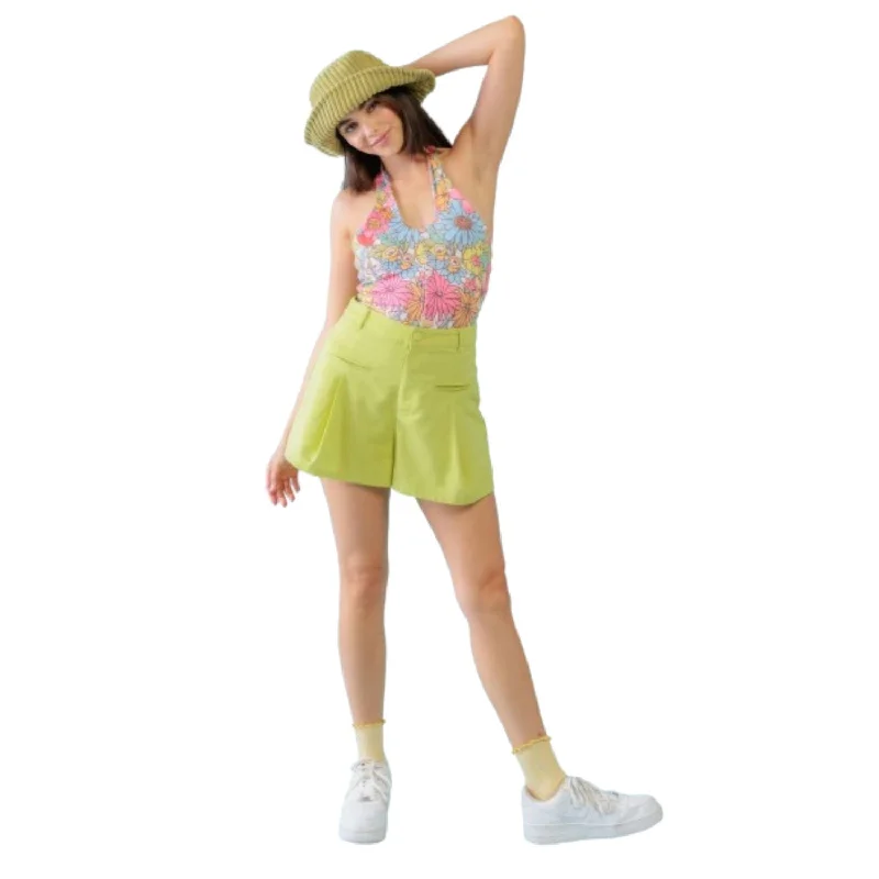 Factory Direct Sale Multicolor Floral Print Sleeveless U-neck Self-tie Strap Bodysuit