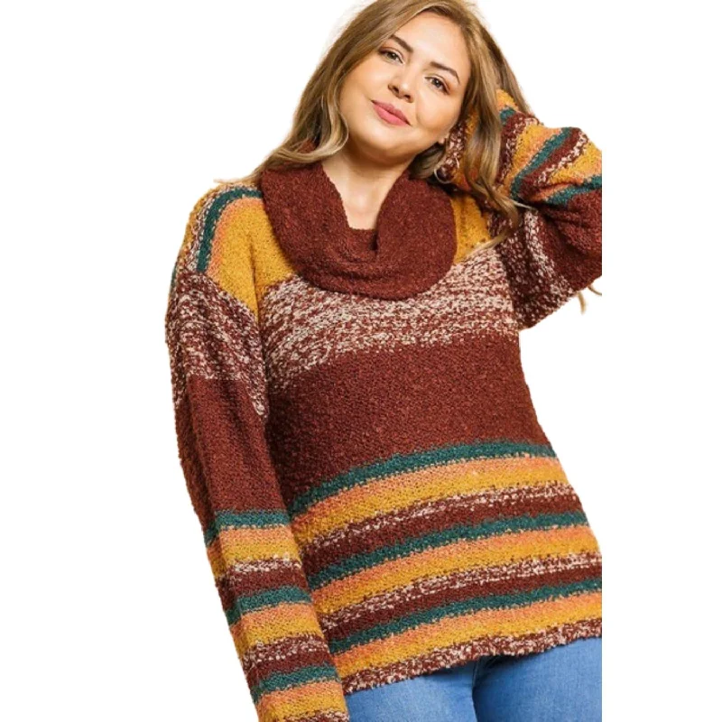 Grand Opening Sale Multicolor Striped Fuzzy Knit Long Sleeve Pullover