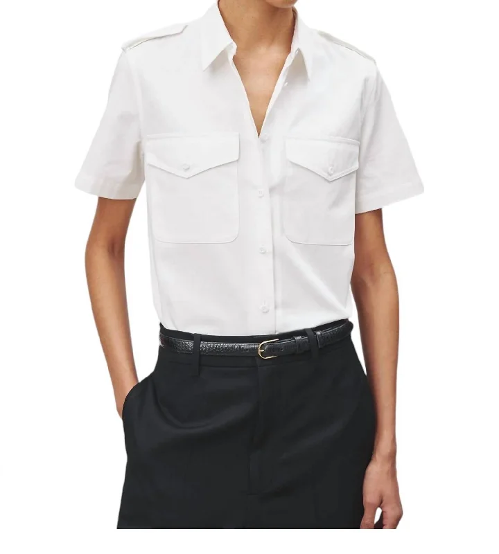 Special Offer Natalie Short Sleeve Button Up Shirt In White