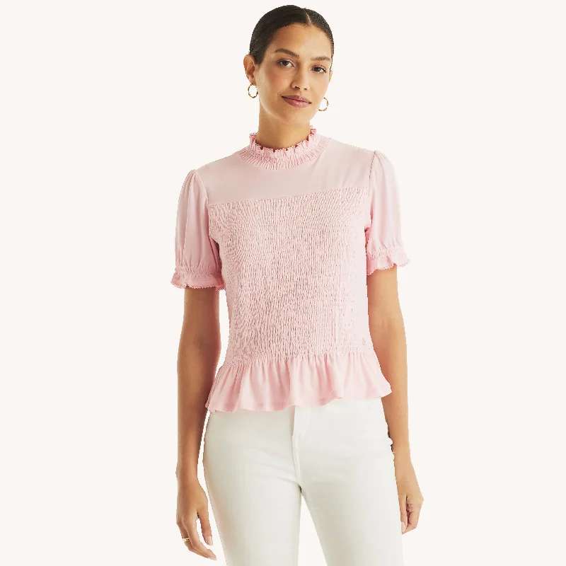 Savings Galore Nautica Womens Mock-Neck Smocked Top