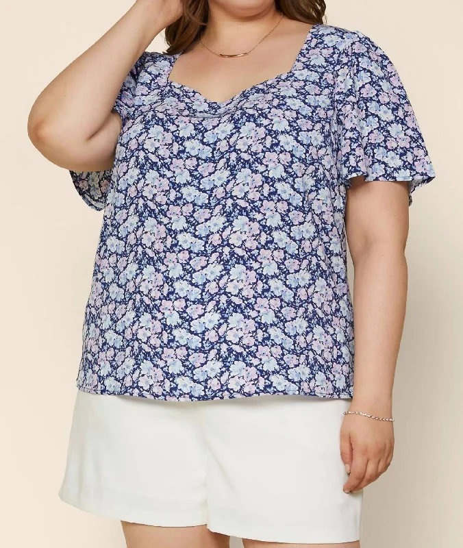 Lowest Price Navy And Lavender Fields Top In Blue Floral