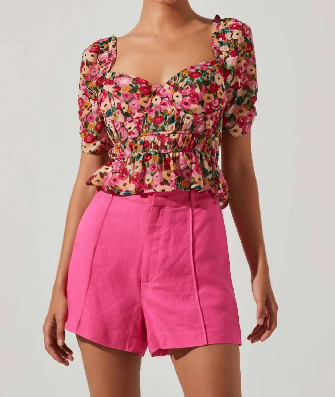 Deal Explosion Nayeli Floral Puff Sleeve Top In Red Multi Floral