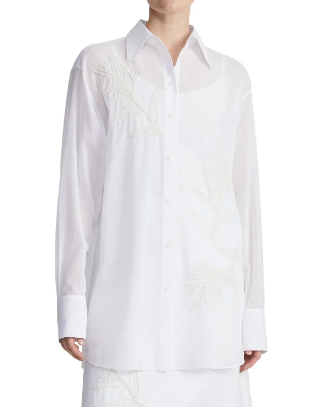 Time-Limited Offer New York Floral Embroidered Oversize Shirt In White