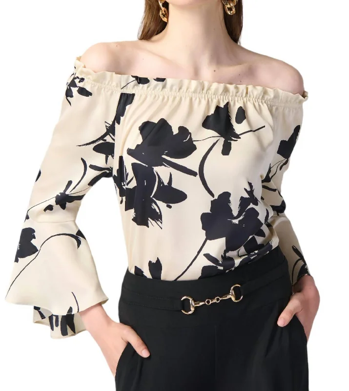 Exclusive Deal Off-Shoulder Floral Top In Beige/black