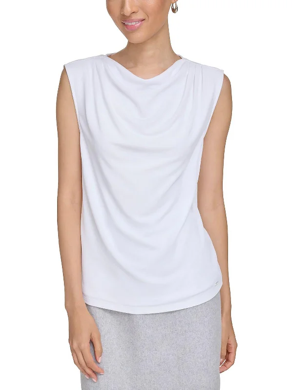 Price Rollback Petites Womens Crepe Cowelneck Blouse