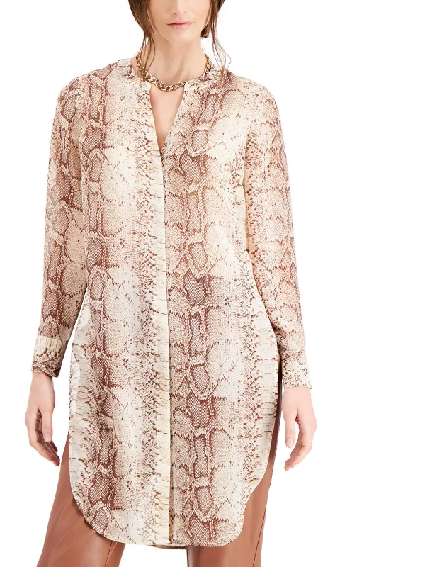 Best Seller Petites Womens Snake Print Sheer Tunic Top
