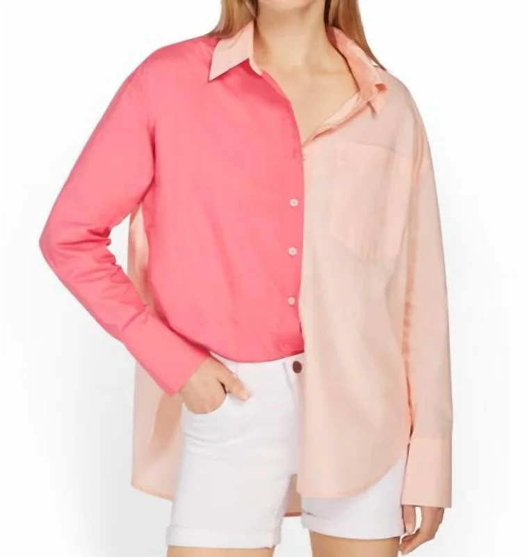 Low Prices Pink Color Block Button Up