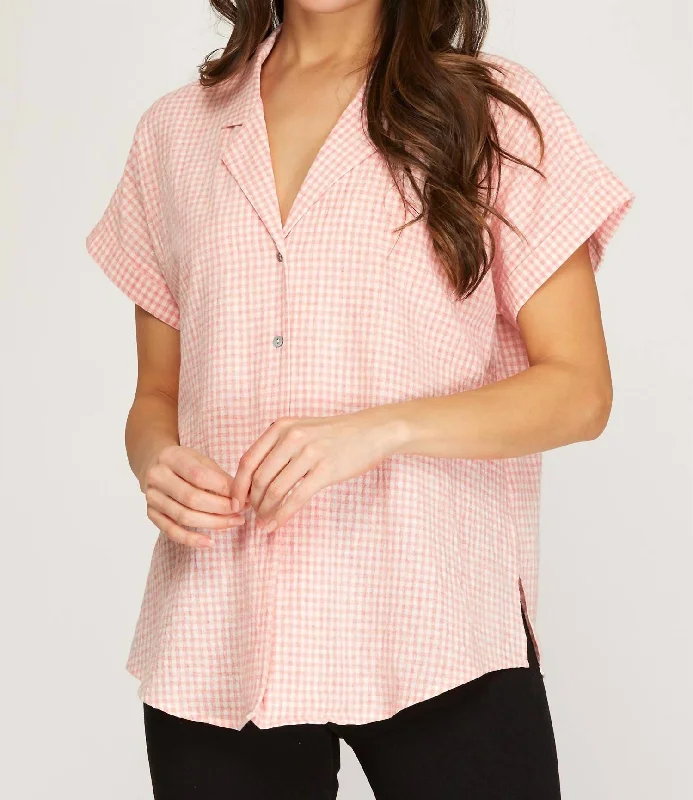 Price Fest Plaid Button Up In Pink