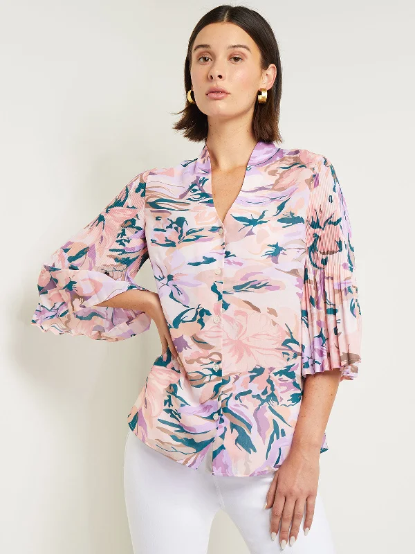 Today Only Pleated Bell Sleeve Stretch Crepe Blouse