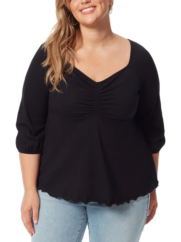 Discount Mania Plus Moriah  Womens Ruched Solid Blouse