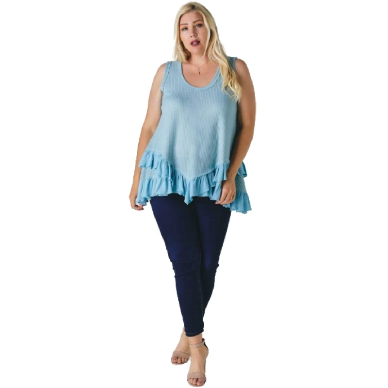 Act Fast Plus Scoope Neck Sleeveless Ruffle Tunic