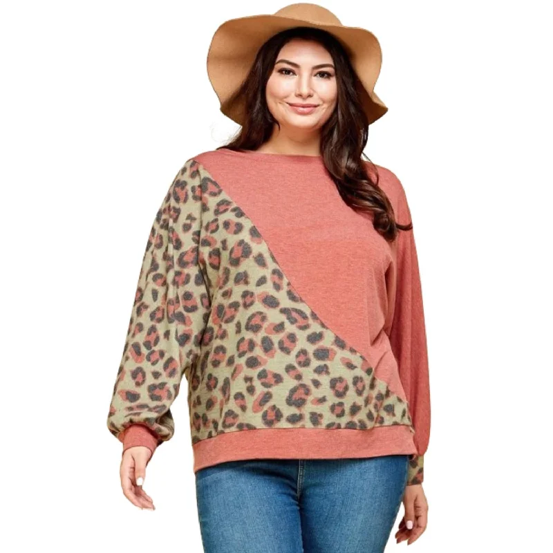Super Sale Plus Size Cute Animal French Terry Brush Contrast Print Pullover