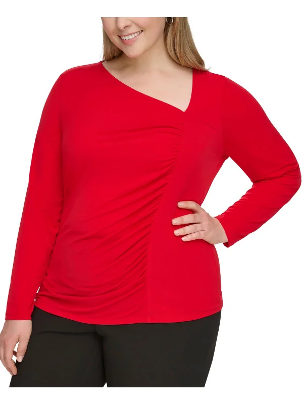Extra Discounts Plus   Womens Asymmetric Neck Work Wear Pullover Top