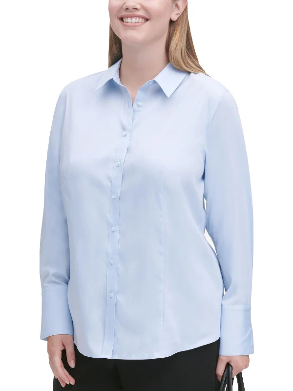 Massive Deals Plus Womens Button Down Cuffed Sleeve Top