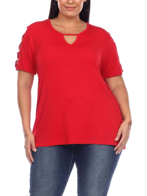 Shop and Save Plus Womens Knit Cut-Out Blouse