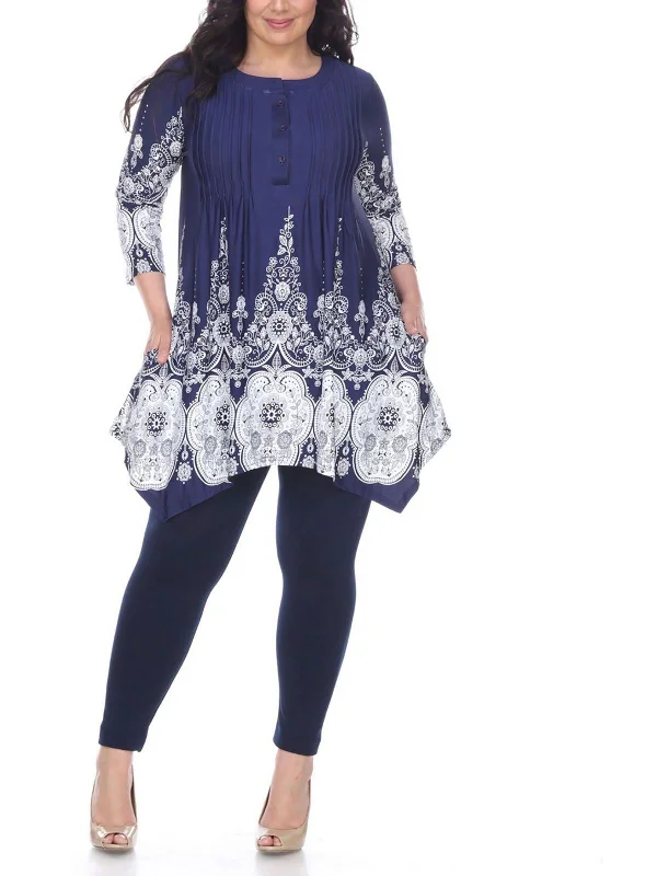 Savings Galore Plus Womens Printed Pin Tuck Blouse