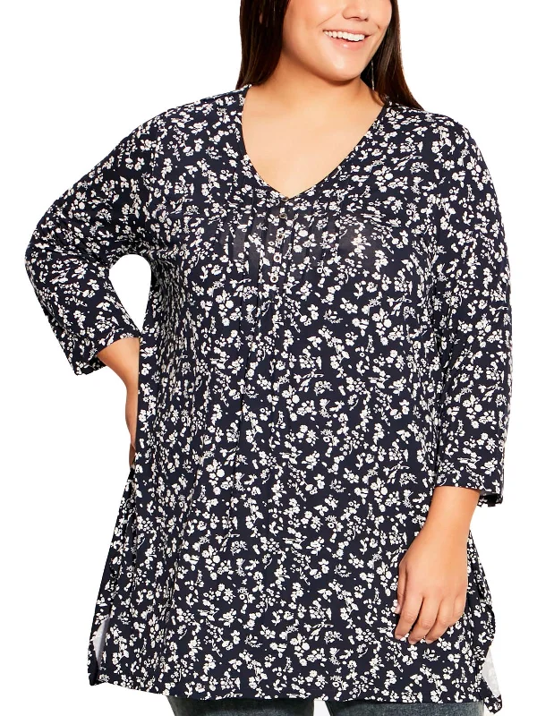 Price Rollback Plus Womens V Neck Floral Henley
