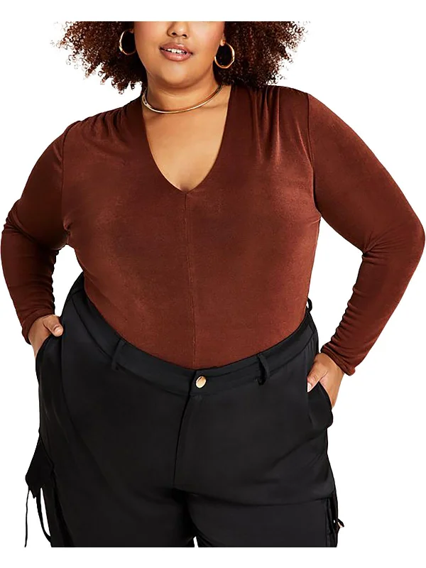 Special Discount Plus Womens V Neck Long Sleeve Blouse