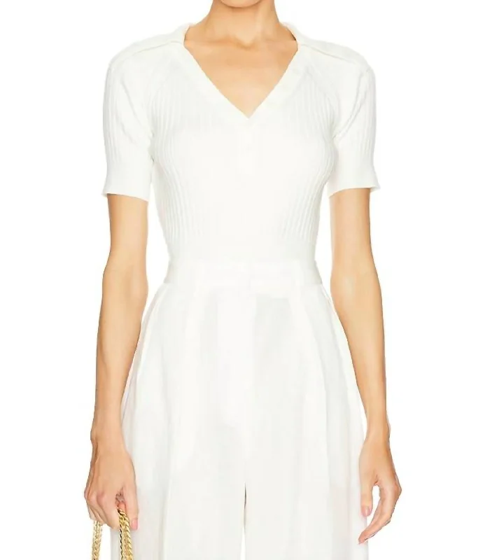 Year-End Clearance Polo Rib Knit Crop Top In White