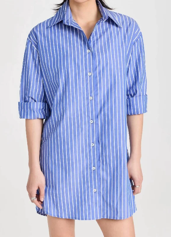 Members Only Poplin Mini Shirtdress In Blue/white