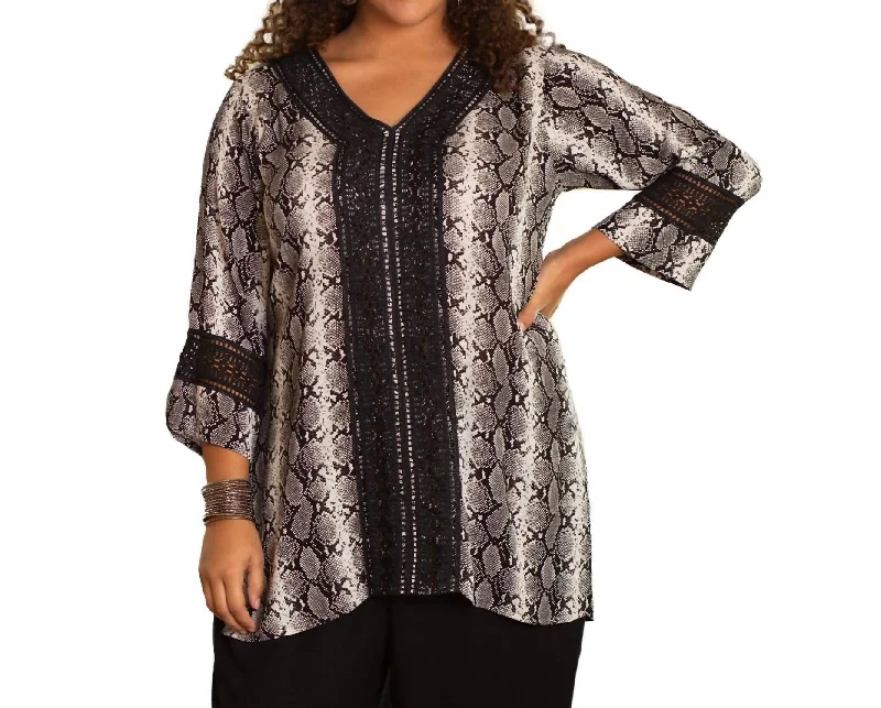 Limited Time Offer Print Tatum Bracelet Sleeve V-Neck Tunic - Plus Size In Asp Scale