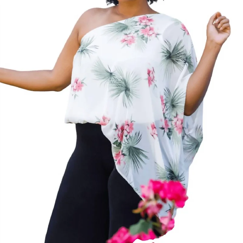 Massive Deals Printed One Shoulder Top In White