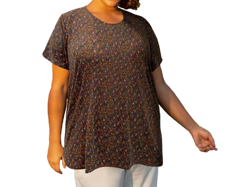 Special Buy Printed Scoop Neck Short Sleeve Taylor Tunic - Plus Size In Multi Color Ditzy Floral