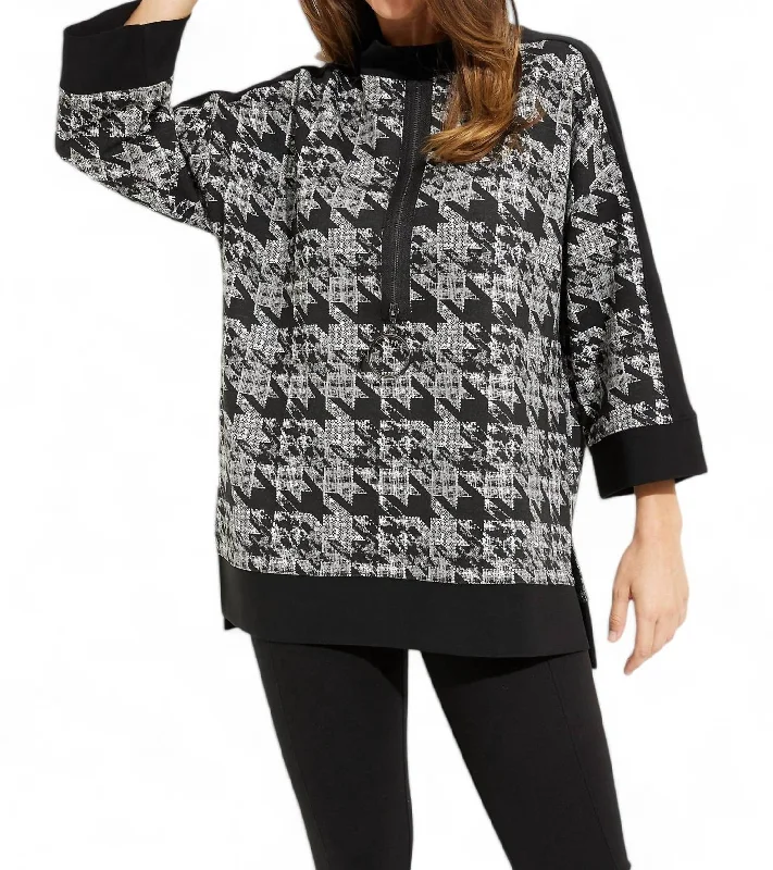 Stock Clearance Printed Zip-Up Tunic In Black White